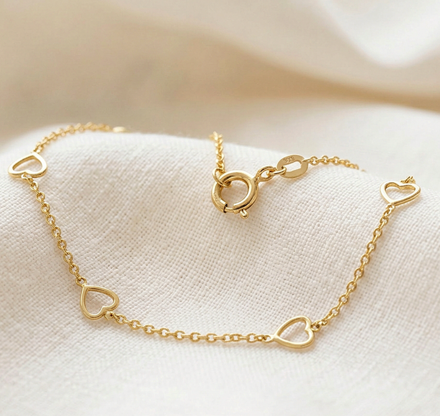 Genuine 9ct Yellow Gold Cut-Out Hearts Cable Bracelet – 16cm + 2cm Extender