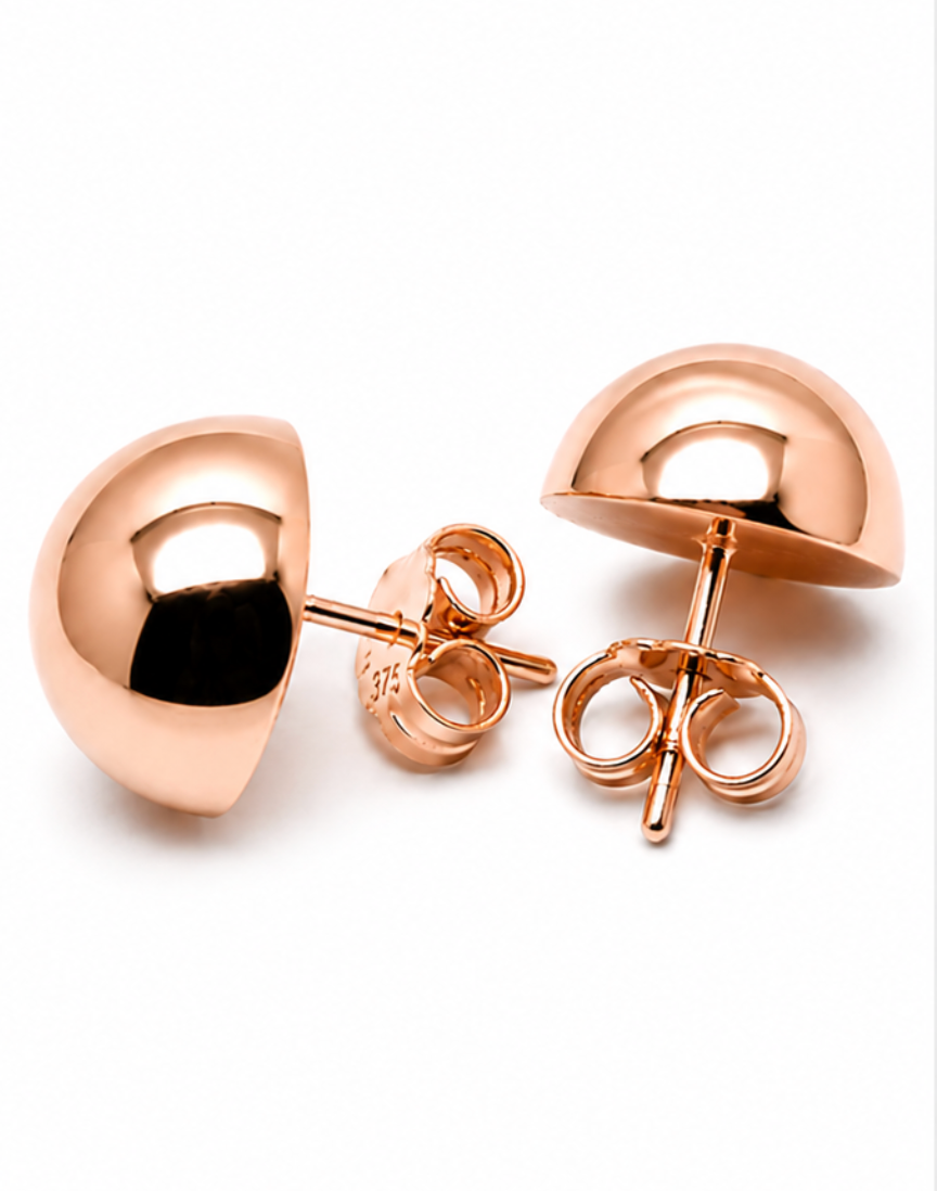 Kaedesigns New 9ct 9K Plain Yellow, Rose or White Gold 12mm Stud Half Ball Earrings