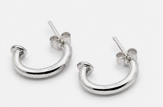 Genuine Sterling Silver 925 C Stud Earrings Butterfly Backs