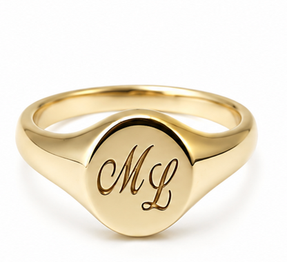 Genuine Solid 9ct 9K 375 Yellow Gold Oval Signet Ring 9mm x 7mm + Engraving of 2 initials - Choose your size