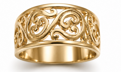 Genuine 9ct 9K 375 Full Solid Wide Yellow, Rose or White Gold Filigree Flower Swirl Ring 336 - Choose your ring size J to Q