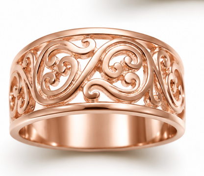 Genuine 9ct 9K 375 Full Solid Wide Yellow, Rose or White Gold Filigree Flower Swirl Ring 336 - Choose your ring size J to Q