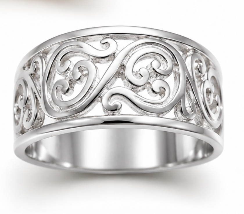 Genuine 9ct 9K 375 Full Solid Wide Yellow, Rose or White Gold Filigree Flower Swirl Ring 336 - Choose your ring size J to Q