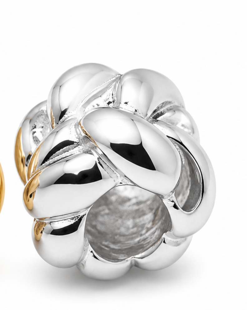 Genuine 9ct 9k 375 Yellow, Rose or White Gold or Silver 3D Weave Bead for Bracelet or Necklace