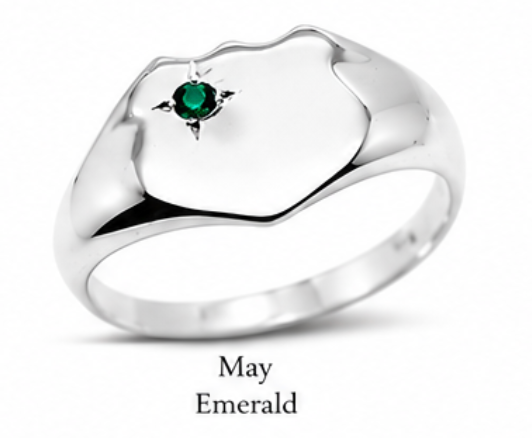 Kaedesigns Large Sterling Silver 925 Shield Green Emerald Signet Ring - Choose your ring size S to Z