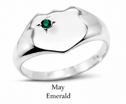 Kaedesigns Large Sterling Silver 925 Shield Green Emerald Signet Ring - Choose your ring size S to Z