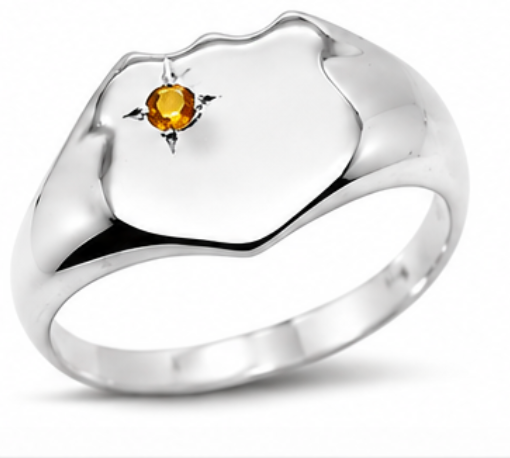Solid Genuine Large Sterling Silver 925 Shield Green Citrine Signet Ring - Choose your size H to R (Copy)