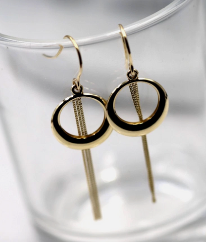 Genuine 9ct 9k 375 Yellow Gold Graduated Open Circle with Chain Drops Earrings - ONE ONLY