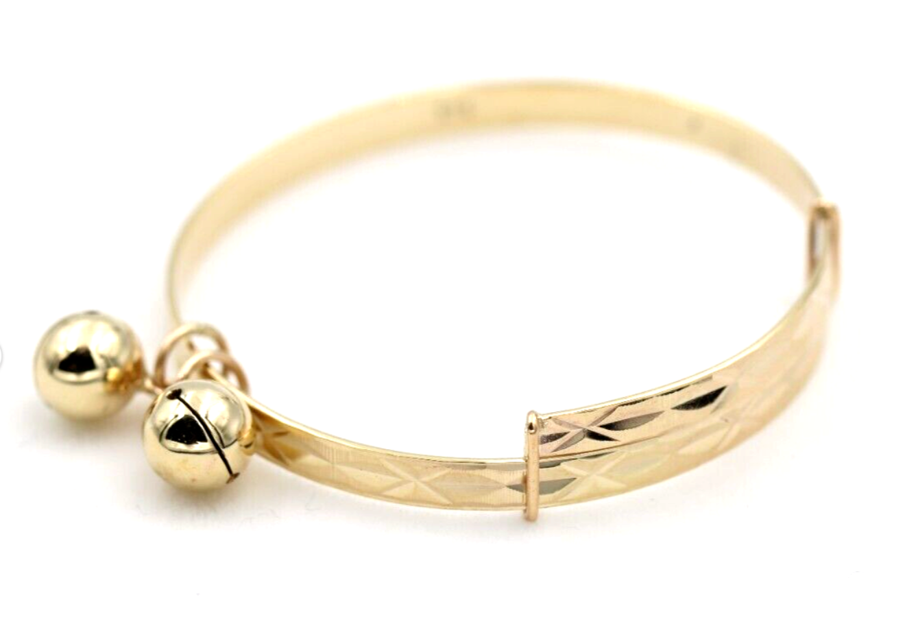 Genuine 9ct Yellow Gold 3.7mm wide Adjustable Baby Bangle with Bells