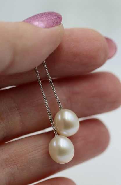 Sterling Silver 925 Freshwater Cultured Oval Pearl Thread Earrings