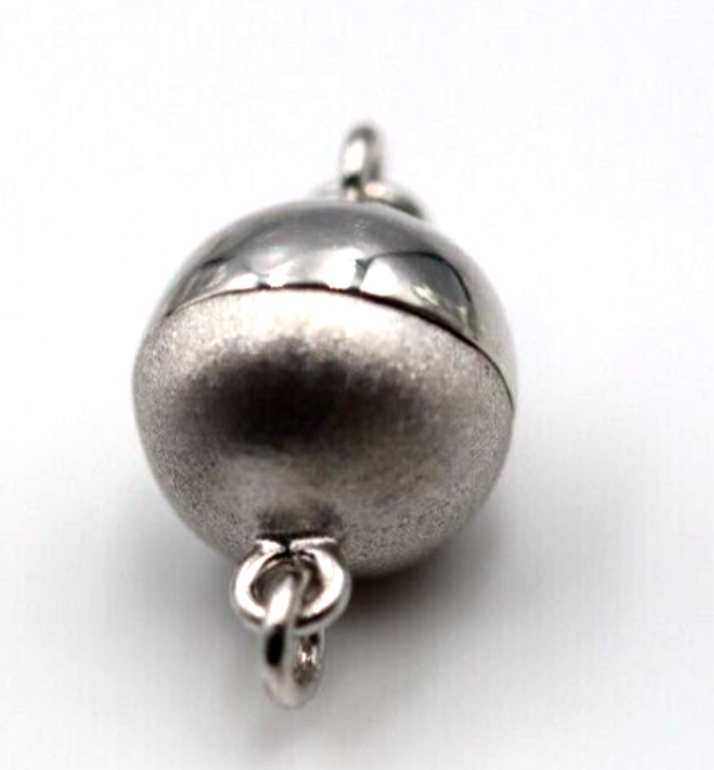 Sterling Silver Half Matt Half Polished Magnetic Ball 9mm or 10mm Pearl Clasp