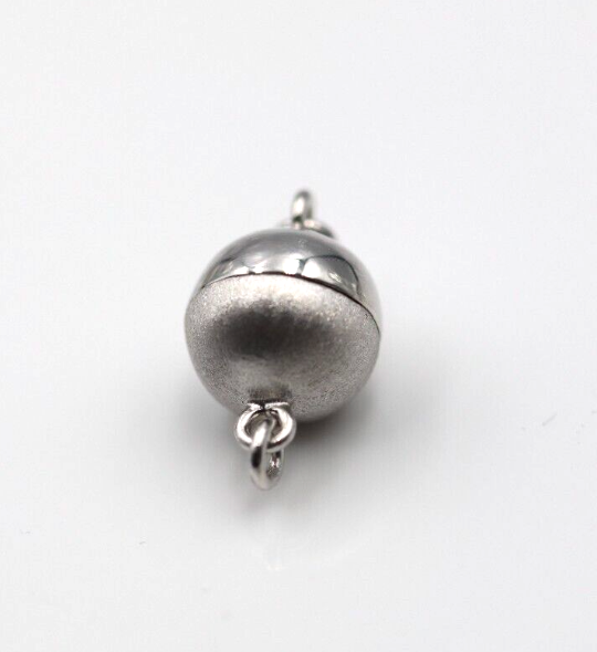 Sterling Silver Half Matt Half Polished Magnetic Ball 9mm or 10mm Pearl Clasp