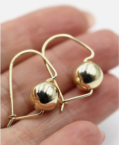 Genuine 9ct Yellow, Rose or White Gold 10mm Euro Ball Plain Drop Large Earrings 1mm size hook