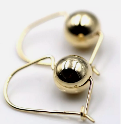 Genuine 9ct Yellow, Rose or White Gold 10mm Euro Ball Plain Drop Large Earrings 1mm size hook