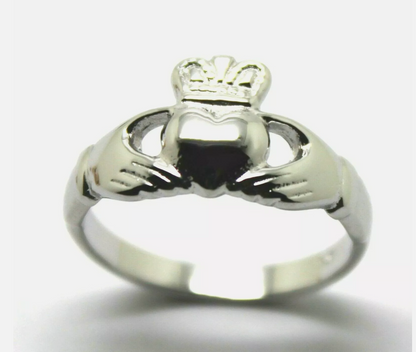 Genuine Solid 9ct White Gold Irish Claddagh Ring Size S