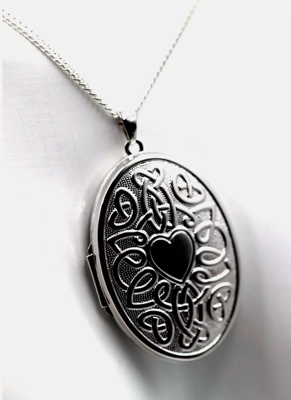 Sterling Silver 925 Heart Celtic Design 6 Photo Oval Locket + Necklace