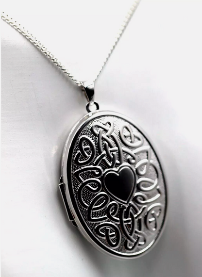 Sterling Silver 925 Heart Celtic Design 6 Photo Oval Locket + Necklace