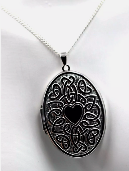 Sterling Silver 925 Heart Celtic Design 6 Photo Oval Locket + Necklace