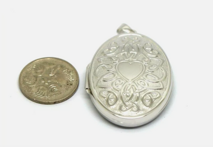 Sterling Silver 925 Heart Celtic Design 6 Photo Oval Locket + Necklace