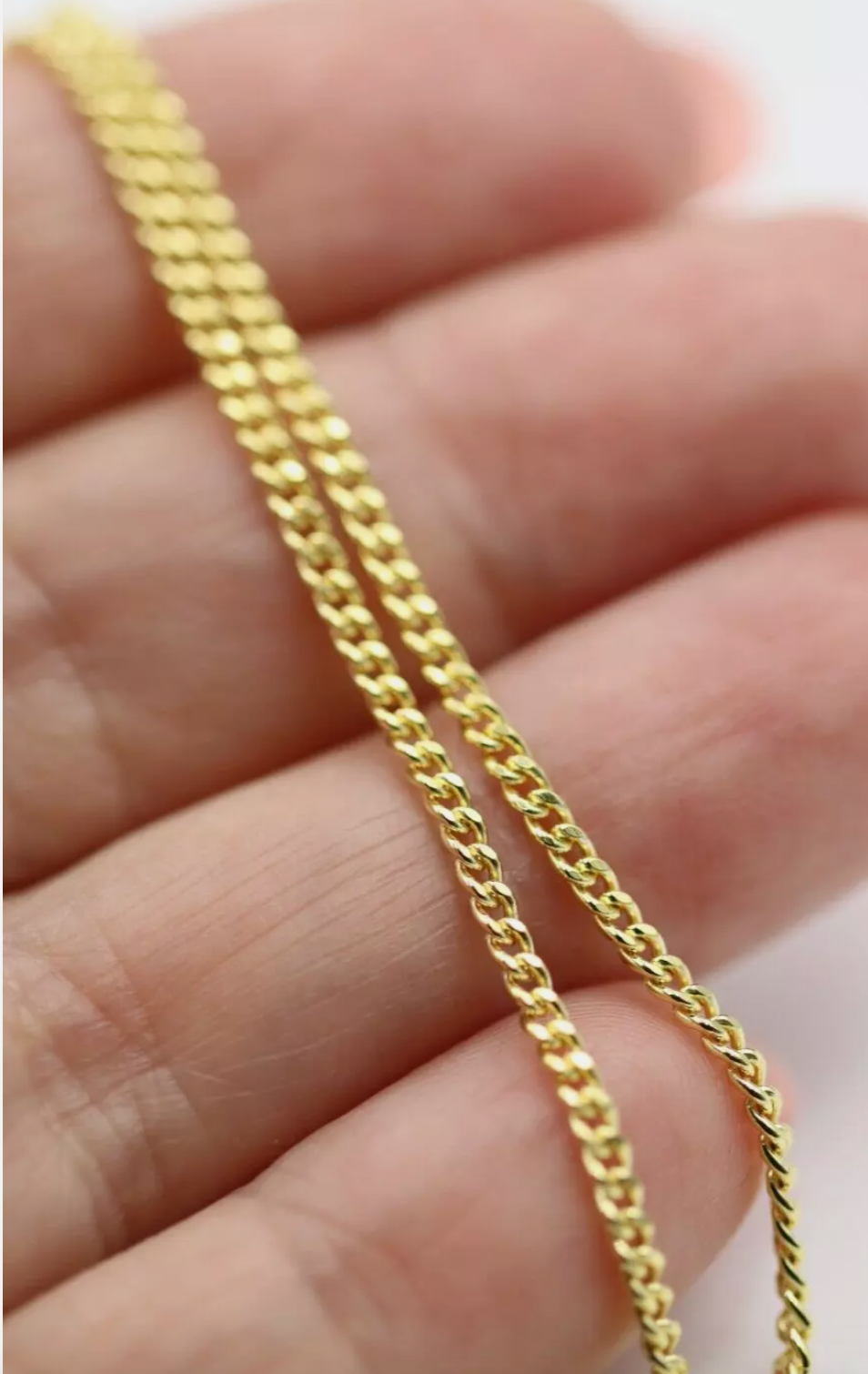 Sterling Silver 925 Yellow Gold Triple Plated Curb Kerb 2mm Chain Necklace