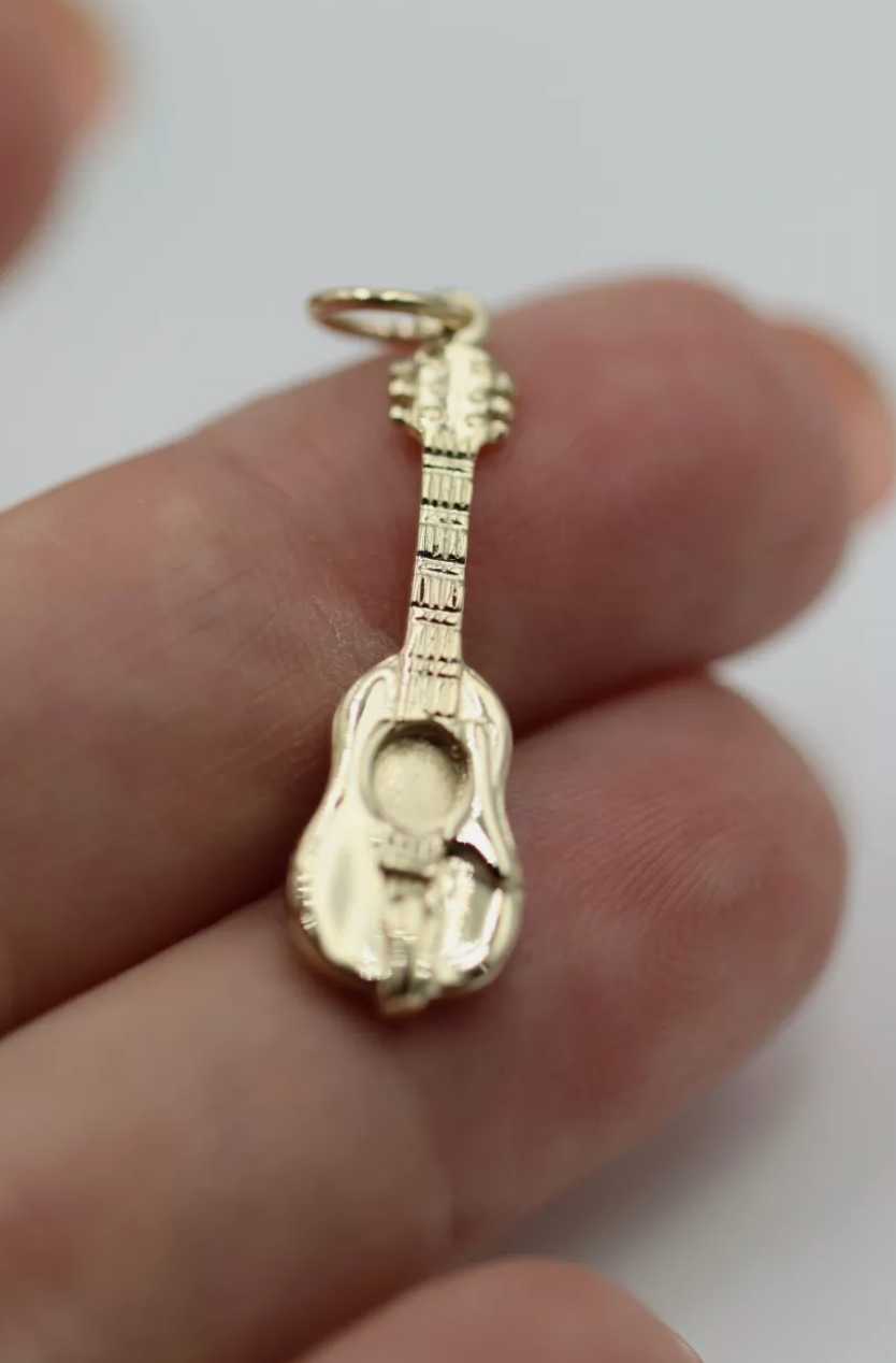 Kaedesigns Genuine 9ct Yellow or Rose or White Gold or Sterling Silver guitar Pendant or Charm