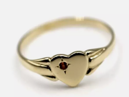 Genuine 9ct 9k Yellow, Rose or White Gold Heart Garnet Birthstone January Signet Ring