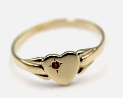 Genuine 9ct 9k Yellow, Rose or White Gold Heart Garnet Birthstone January Signet Ring