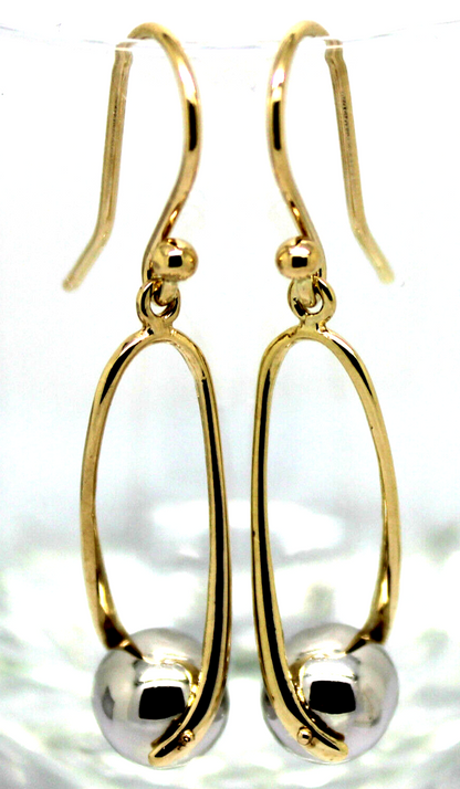 Kaedesigns New Genuine 9ct 9kt Yellow & White Gold 8mm Ball Drop Earrings