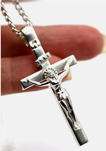 Sterling Silver 925 Full Solid Heavy Crucifix Cross Pendant Kerb Necklace Chain