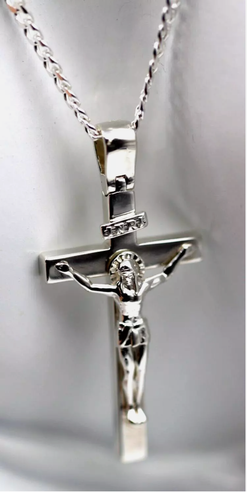 Sterling Silver 925 Full Solid Heavy Crucifix Cross Pendant Kerb Necklace Chain