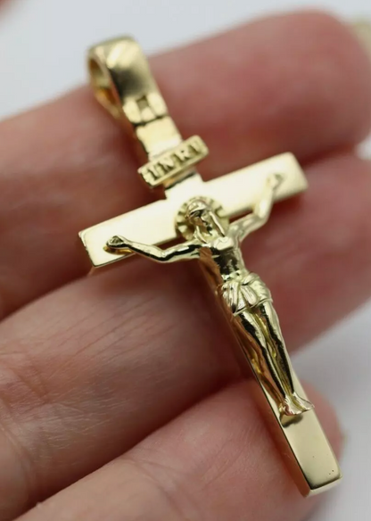 Genuine 18ct 750 Yellow, Rose or White Gold Full Solid Medium/Large Crucifix Cross Pendant