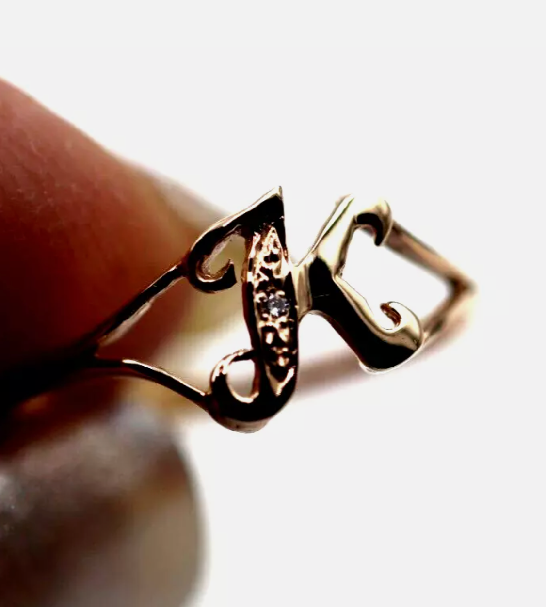 Kaedesigns Solid 9ct Rose Gold Diamond Set Small Delicate Initial Ring Letter K