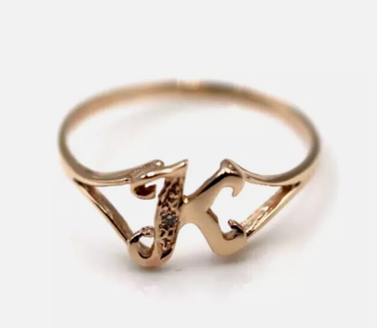 Kaedesigns Solid 9ct Rose Gold Diamond Set Small Delicate Initial Ring Letter K