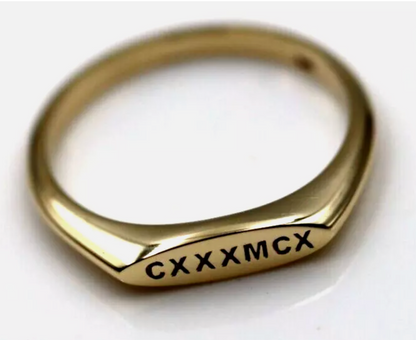 Genuine Solid 9ct Yellow, Rose or White Gold Signet Ring Engraved Initials or Numbers