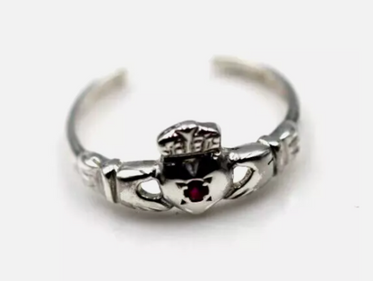 Genuine Sterling Silver 925 Irish Ruby Claddagh Toe Ring