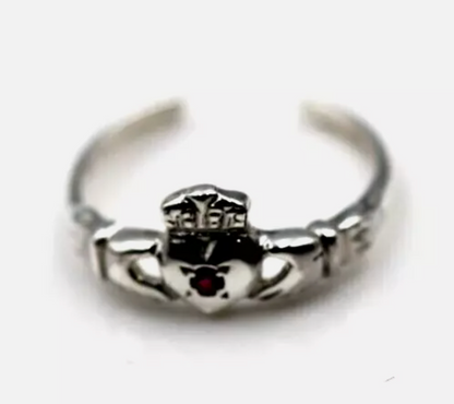 Genuine Sterling Silver 925 Irish Ruby Claddagh Toe Ring