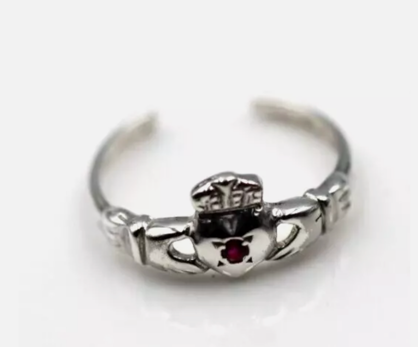 Genuine Sterling Silver 925 Irish Ruby Claddagh Toe Ring