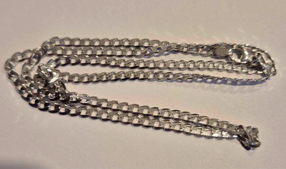 Genuine Solid 9ct 9k White Gold Kerb Curb Chain 3mm Wide 50cm  7.4grams