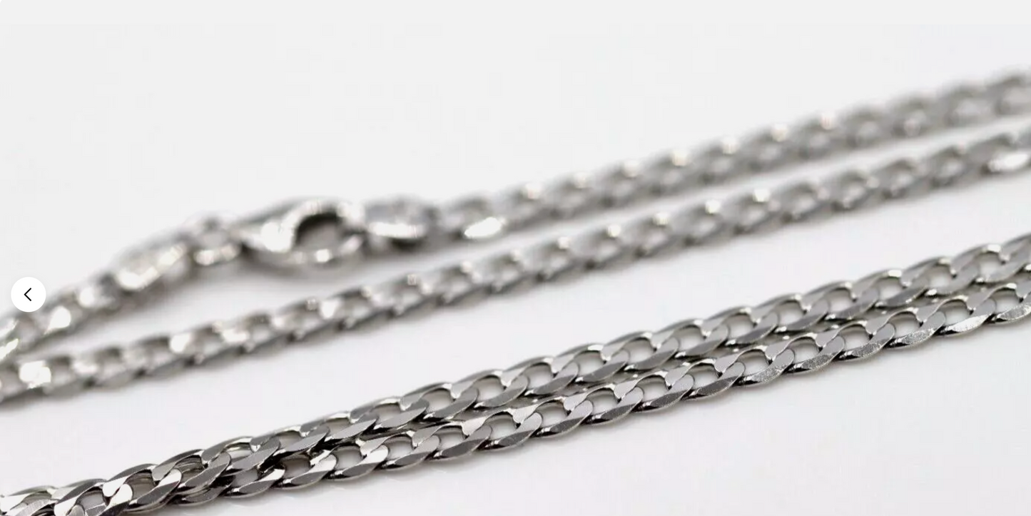 Genuine Solid 9ct 9k White Gold Kerb Curb Chain 3mm Wide 50cm  7.4grams