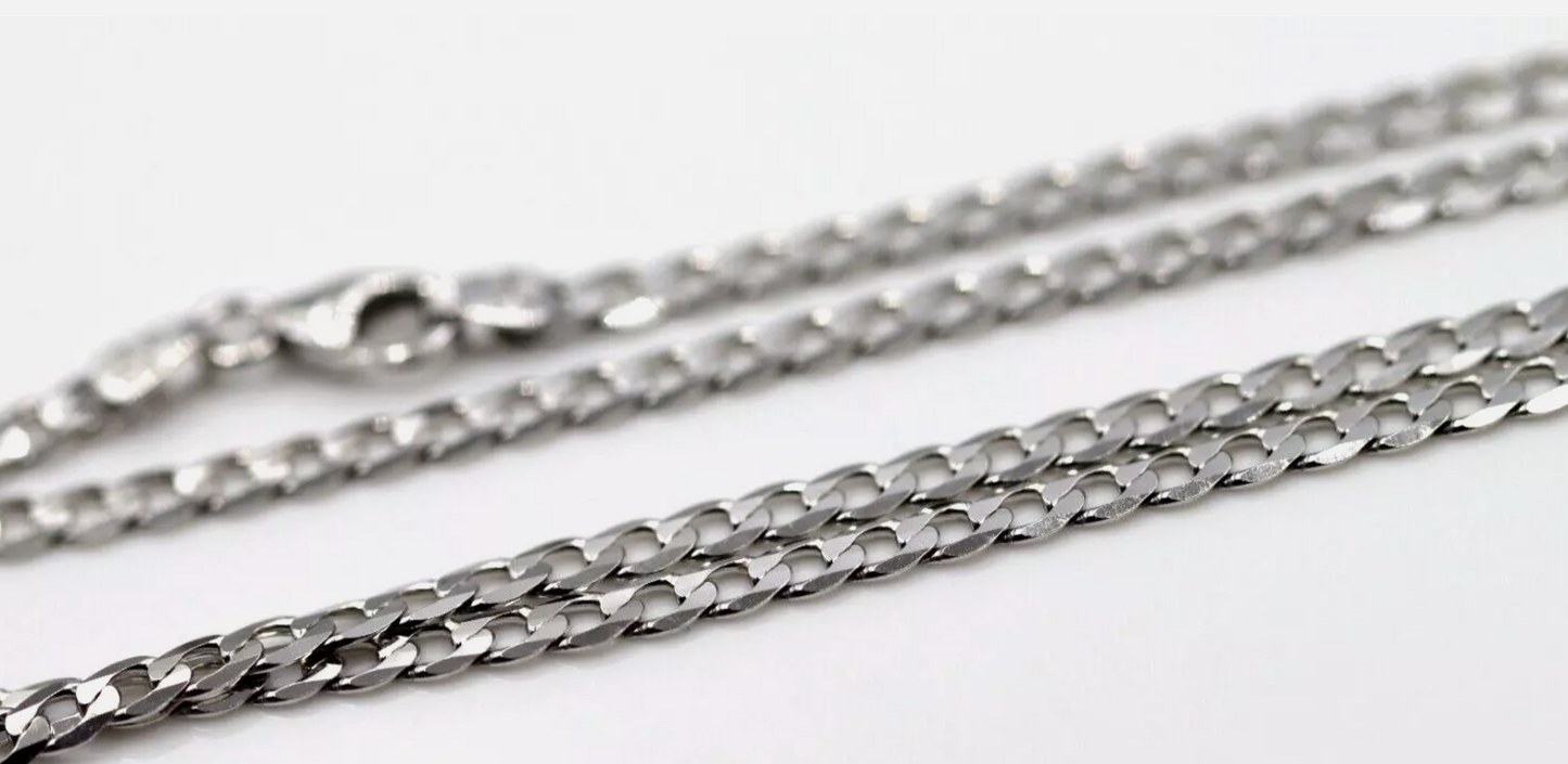 Genuine Solid 9ct 9k White Gold Kerb Curb Chain 3mm Wide 50cm  7.4grams