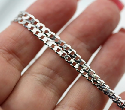 Genuine Solid 9ct 9k White Gold Kerb Curb Chain 3mm Wide 50cm  7.4grams