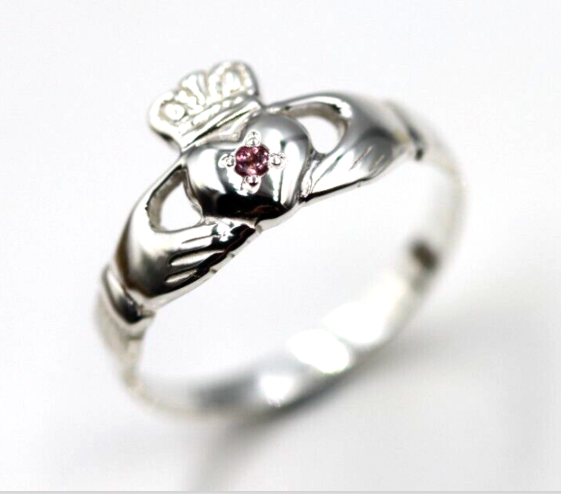 Sterling Silver 925 Pink Tourmaline Claddagh Ring - Choose your size