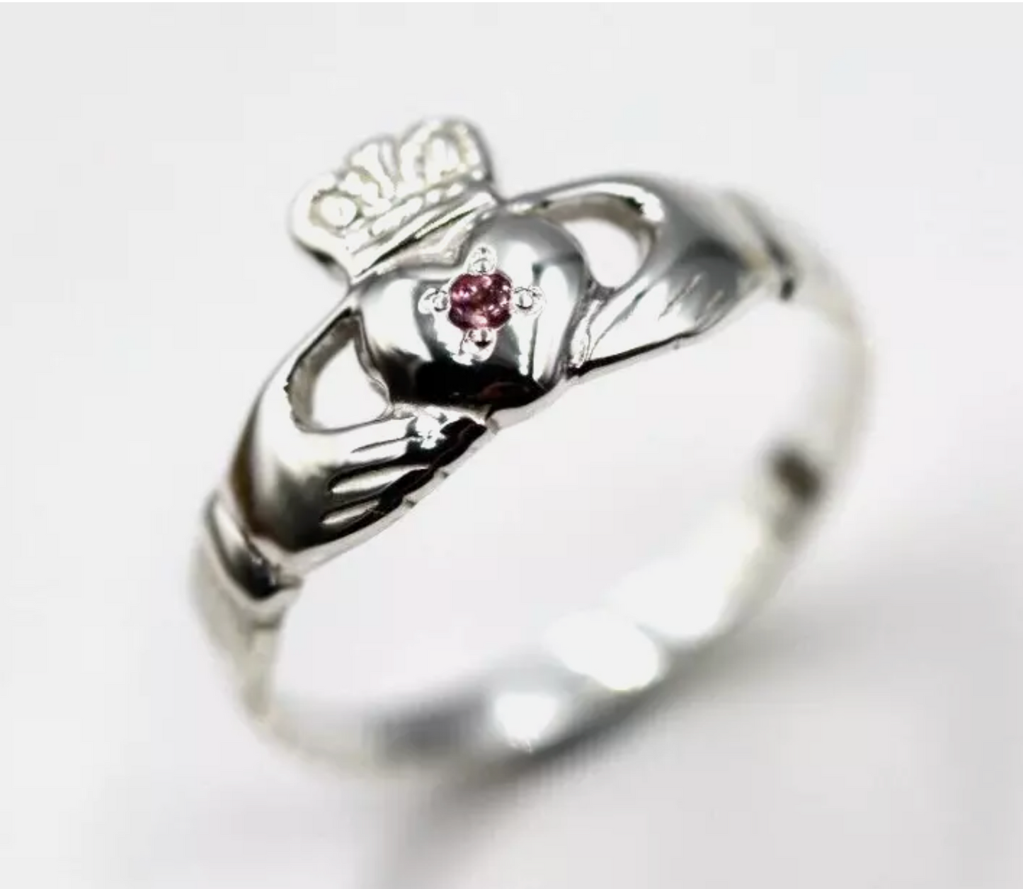 Sterling Silver 925 Pink Tourmaline Claddagh Ring - Choose your size