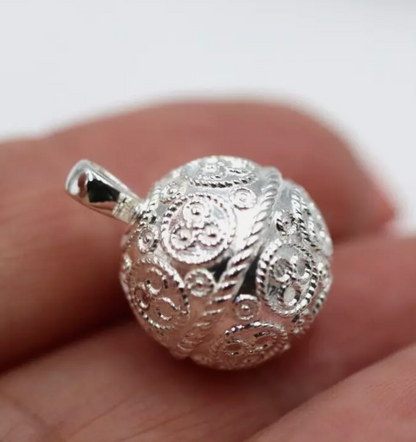 Genuine Sterling Silver 925 Lace Pattern Ball Memorial Pendant with Screw Opening Bail