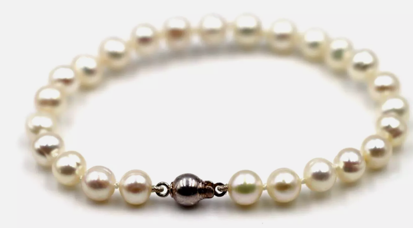 Freshwater 6.5mm pearl bracelet + Sterling Silver clasp 19cm