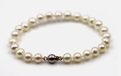 Freshwater 6.5mm pearl bracelet + Sterling Silver clasp 19cm