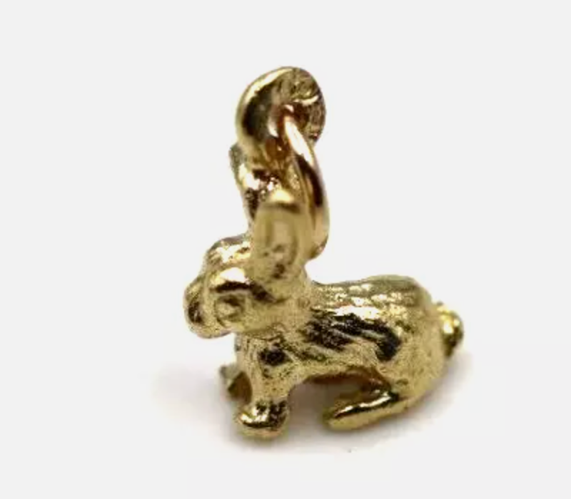 Genuine 9ct Yellow Gold 375 Rabbit Charm or Pendant charm + jump ring