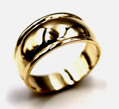 Genuine 9ct 9K Yellow, Rose or White Gold Ridged Dome Ring 10mm - Choose your size