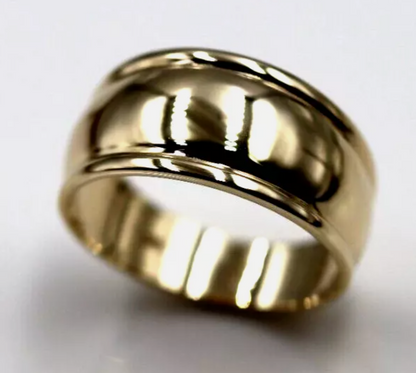 Genuine 9ct 9K Yellow, Rose or White Gold Ridged Dome Ring 10mm - Choose your size