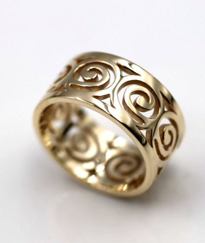 Size O - 10mm Wide Solid Genuine 9ct 9k Yellow, Rose or White Gold Swirl Surf Wave Ring